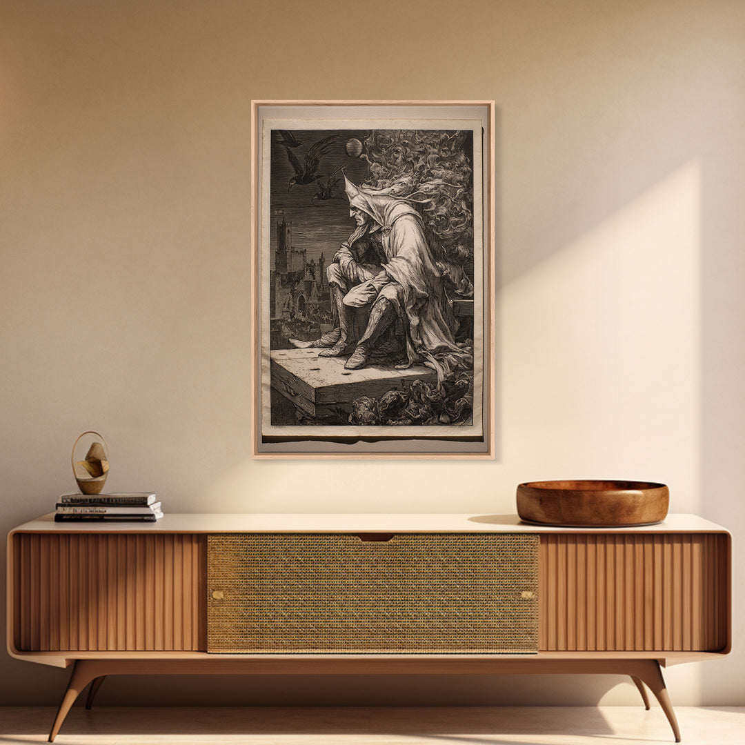 The Bat Prince, Renaissance Engraving Art, Vertical Wall Art, Macabre Wall Art, Canvas Print, Halloween Wall Art, Halloween Decor