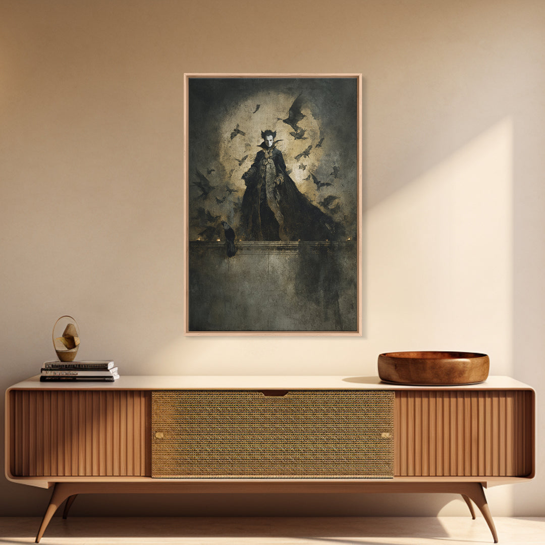 The Bat Prince, Dark Romantic Horror Art, Vertical Wall Art, Gothic Horror Wall Art, Framed Canvas Print, Halloween Wall Art