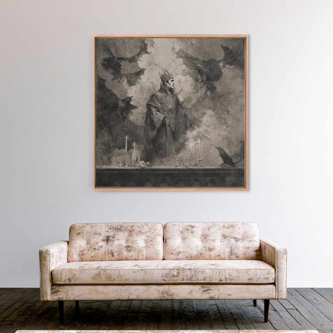 The Bat Prince, Symbolist Dream Art, Square Wall Art, Macabre Wall Art, Canvas Print, Halloween Wall Art, Dark Fantasy Art
