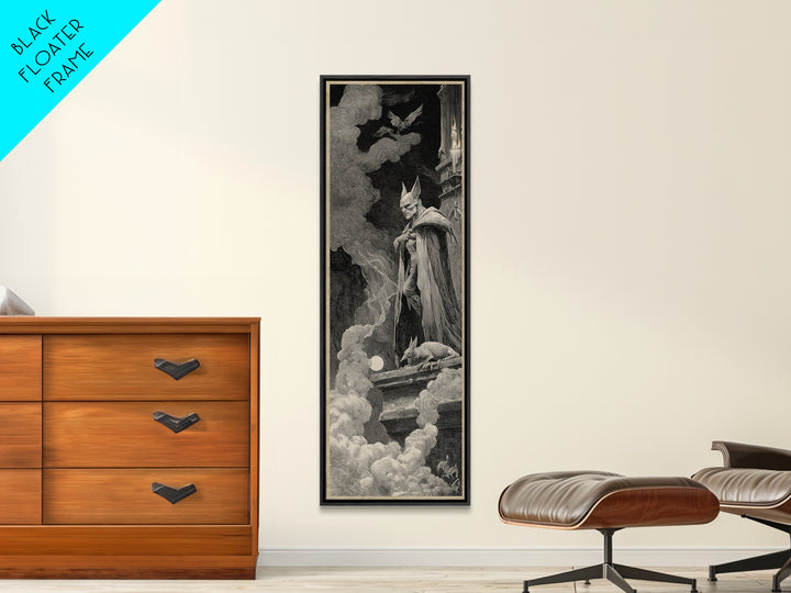 The Bat Prince, Expressionist Nightmare Art, Tall Narrow Wall Art, Dark Halloween Decor, Framed Canvas Print, Halloween Wall Art