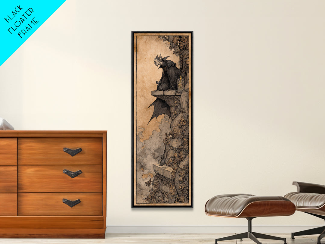 The Bat Prince, Gothic Storybook Art, Tall Narrow Wall Art, Macabre Wall Art, Framed Canvas Print, Halloween Wall Art
