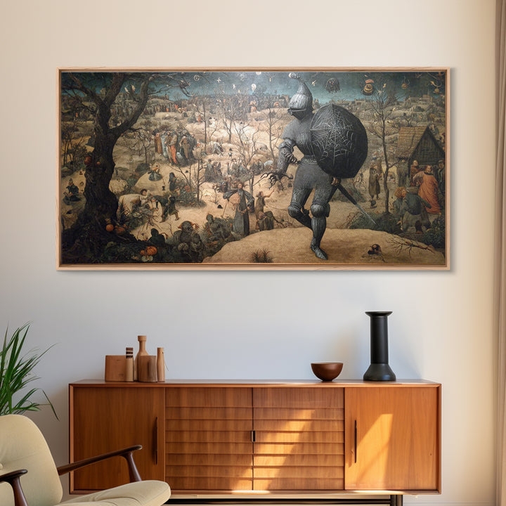 The Spider Knight, Northern Renaissance Horror, Wide Panoramic Art, Macabre Wall Art, Canvas Print, Halloween Wall Art