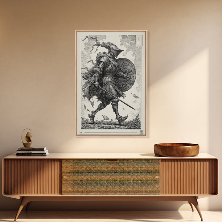 The Spider Knight, Renaissance Engraving Art, Vertical Wall Art, Macabre Wall Art, Canvas Print, Halloween Wall Art, Spooky Wall Decor