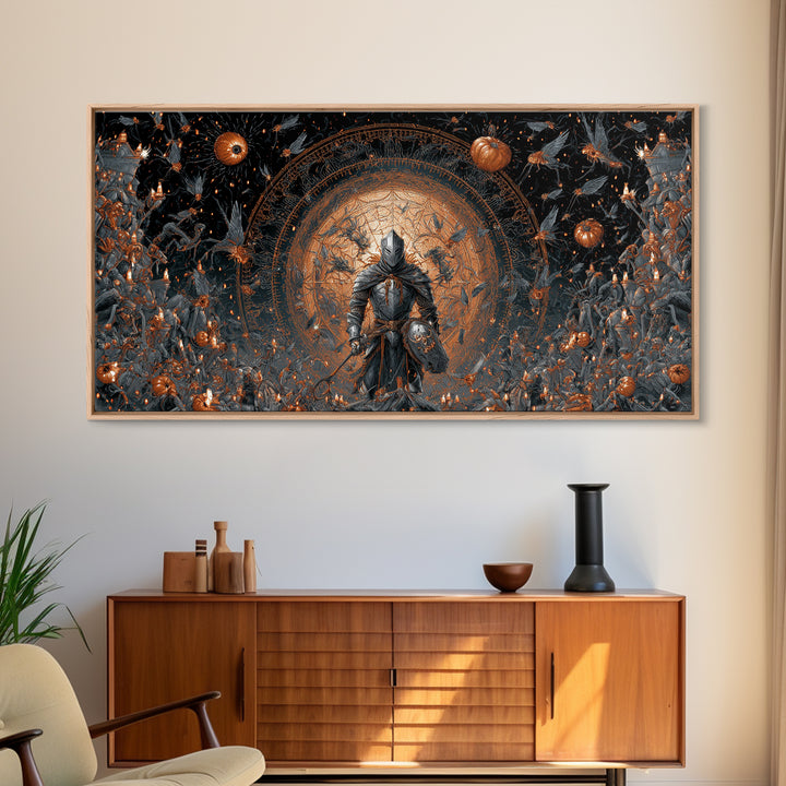 The Spider Knight, Apocalyptic Romantic Art, Wide Panoramic Art, Gothic Horror Wall Art, Canvas Print, Halloween Wall Art, Halloween Decor
