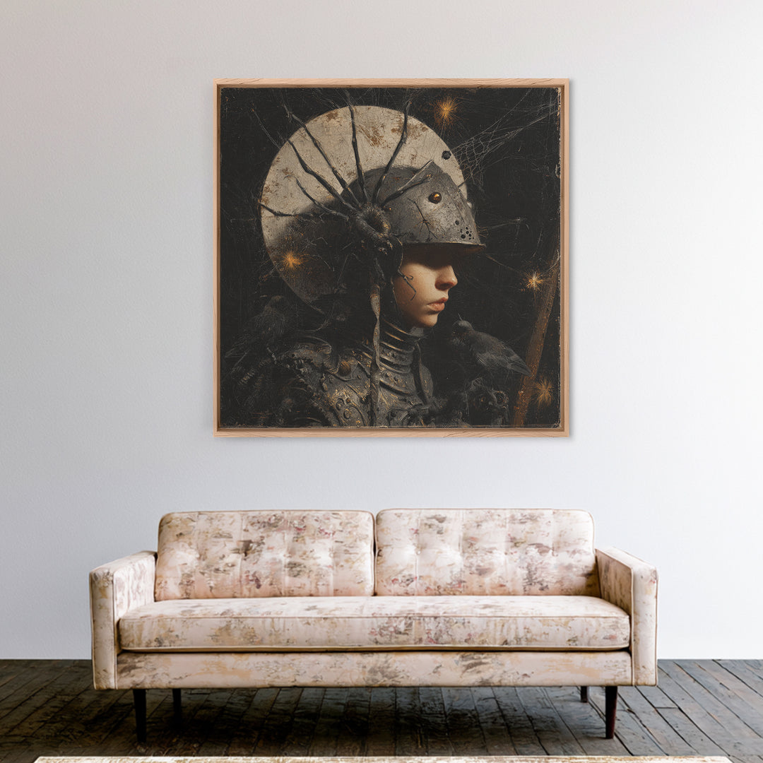 The Spider Knight, Symbolist Dream Art, Square Wall Art, Dark Fantasy Wall Art, Canvas Print, Halloween Wall Art, Halloween Decor
