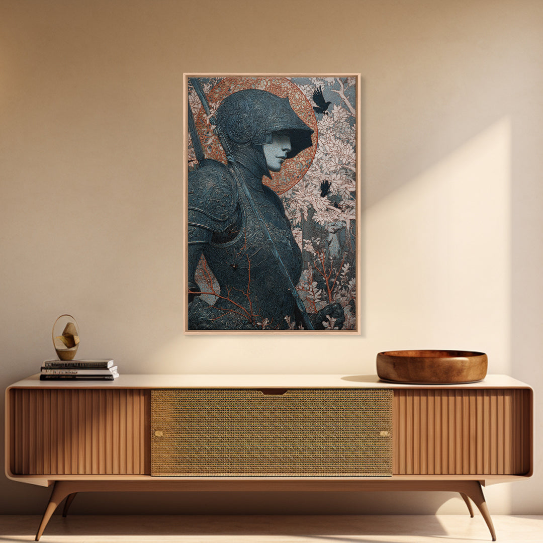 The Spider Knight, Symbolist Death Art, Vertical Wall Art, Dark Fantasy Wall Art, Framed Canvas Print, Halloween Wall Art