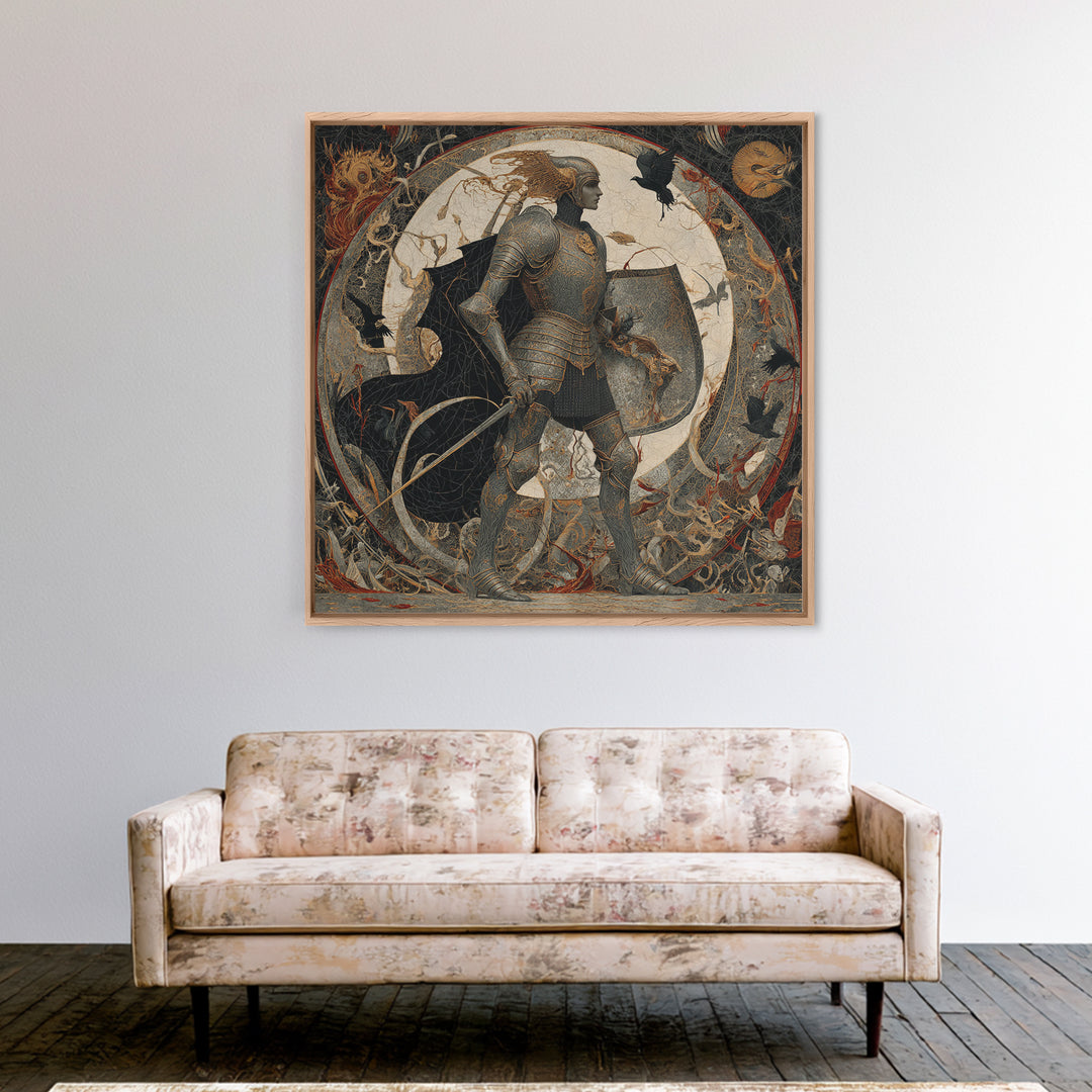 The Spider Knight, Dark Symbolist Art, Square Wall Art, Dark Halloween Decor, Framed Canvas Print, Halloween Wall Art