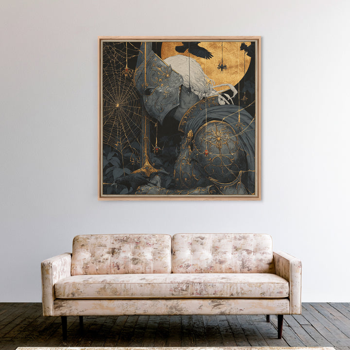 The Spider Knight, Symbolist Etching Art, Square Wall Art, Macabre Wall Art, Canvas Print, Halloween Wall Art, Halloween Decor