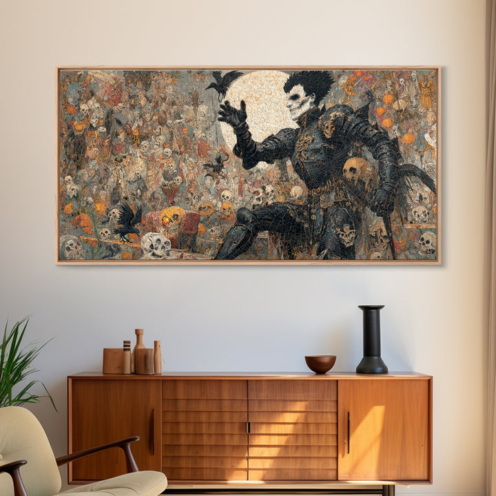 The Spider Knight, Grotesque Carnival Art, Wide Panoramic Art, Macabre Wall Art, Framed Canvas Print, Halloween Wall Art, Halloween Decor