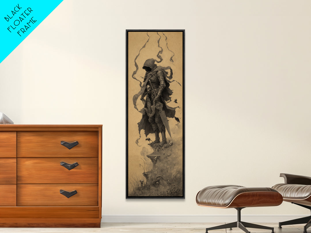 The Spider Knight, Surreal Apocalyptic Art, Tall Narrow Wall Art, Macabre Wall Art, Framed Canvas Print, Halloween Wall Art