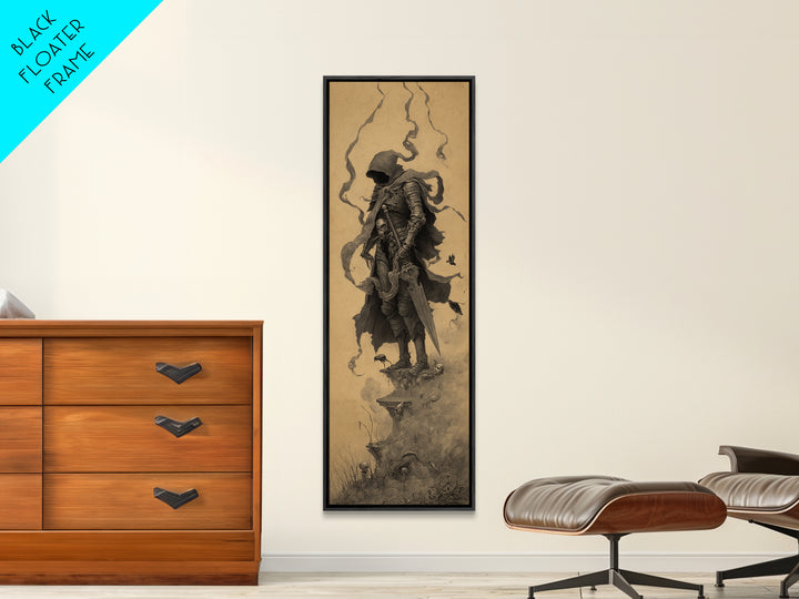 The Spider Knight, Surreal Apocalyptic Art, Tall Narrow Wall Art, Macabre Wall Art, Framed Canvas Print, Halloween Wall Art