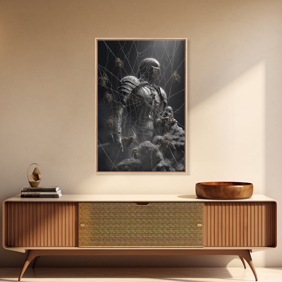 The Spider Knight, Biomechanical Horror Art, Vertical Wall Art, Gothic Horror Wall Art, Canvas Print, Halloween Wall Art, Gothic Home Decor