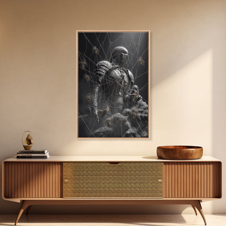 The Spider Knight, Biomechanical Horror Art, Vertical Wall Art, Gothic Horror Wall Art, Canvas Print, Halloween Wall Art, Gothic Home Decor