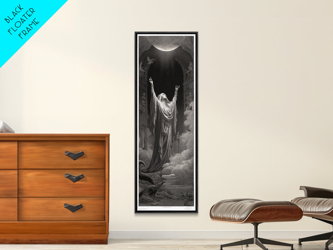 The Moon Priestess, Gothic Engraving Art, Tall Narrow Wall Art, Gothic Horror Wall Art, Canvas Print, Halloween Wall Art