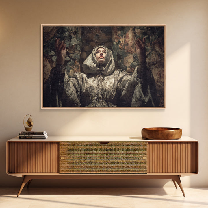 The Moon Priestess, Medieval Grotesque Art, Landscape Wall Art, Dark Fantasy Wall Art, Canvas Print, Halloween Wall Art