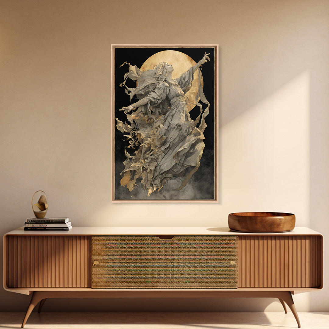 The Moon Priestess, Dark Renaissance Art, Vertical Wall Art, Dark Halloween Decor, Canvas Print, Halloween Wall Art