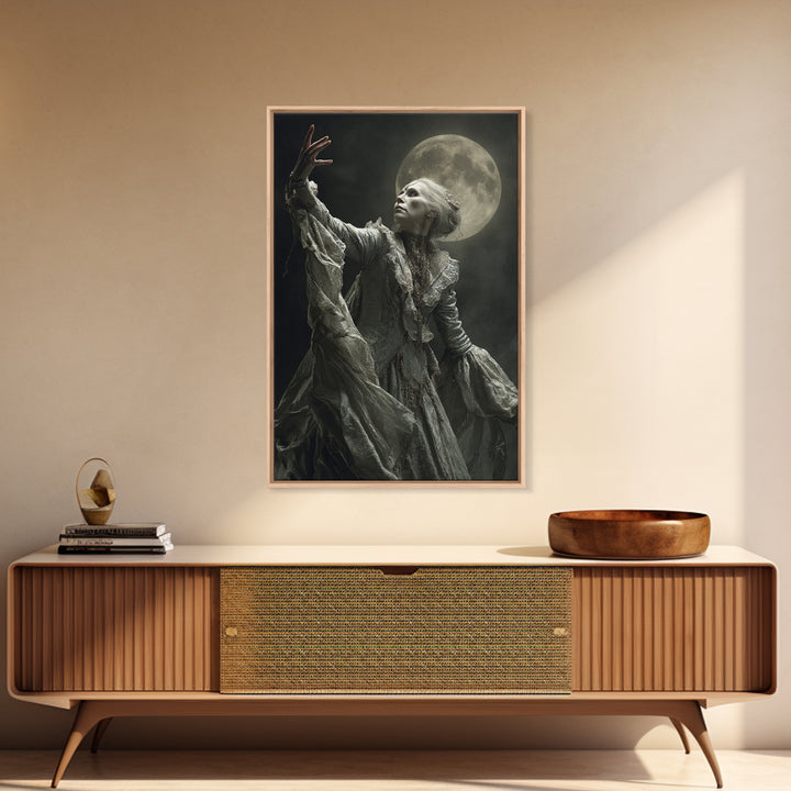 The Moon Priestess, Gothic Nightmare Art, Vertical Wall Art, Dark Halloween Decor, Canvas Print, Halloween Wall Art, Gothic Home Decor