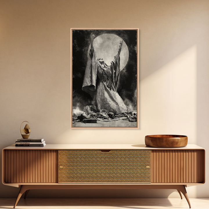 The Moon Priestess, Decadent Gothic Art, Vertical Wall Art, Gothic Horror Wall Art, Framed Canvas Print, Halloween Wall Art