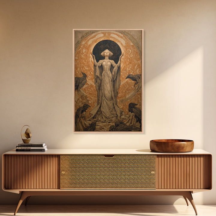 The Moon Priestess, Symbolist Death Art, Vertical Wall Art, Dark Halloween Decor, Canvas Print, Halloween Wall Art