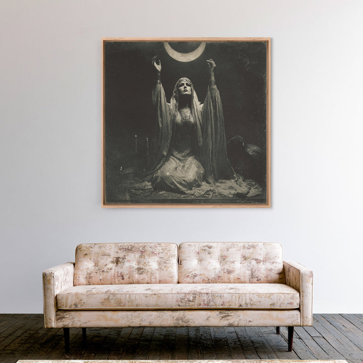 The Moon Priestess, Dark Symbolist Art, Square Wall Art, Dark Fantasy Wall Art, Framed Canvas Print, Halloween Wall Art