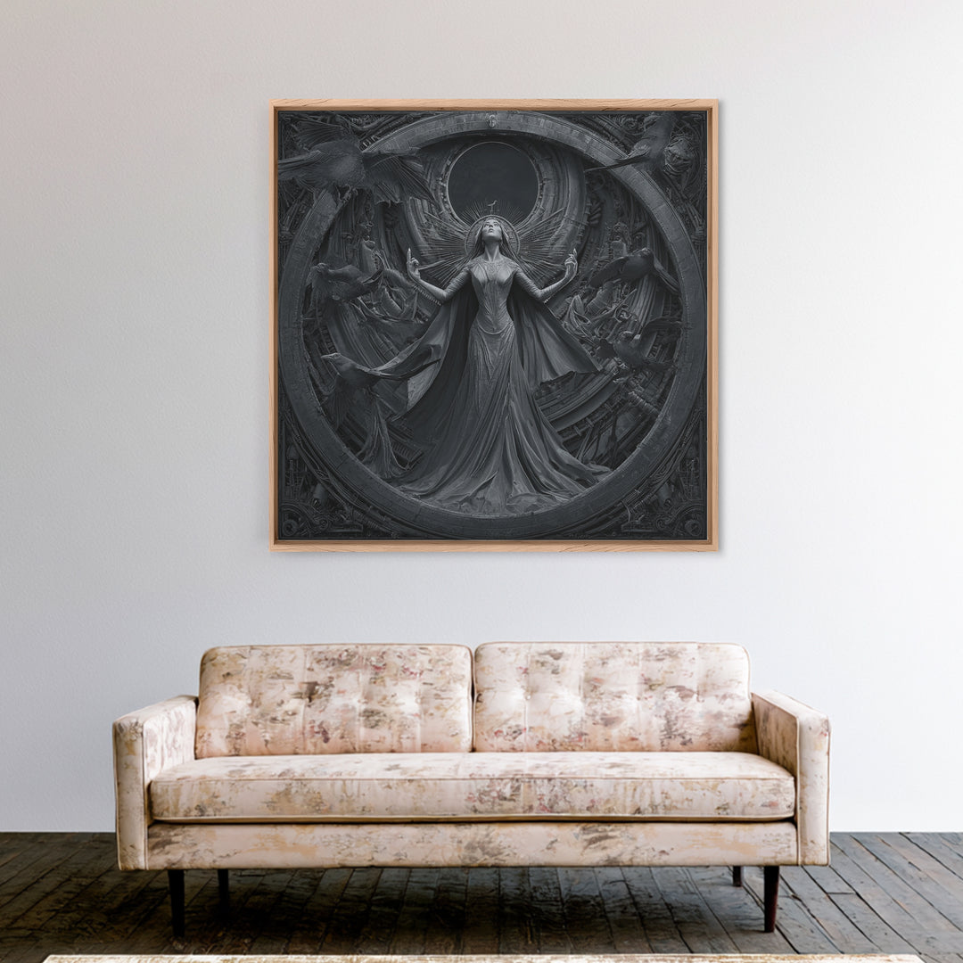 The Moon Priestess, Biomechanical Horror Art, Square Wall Art, Macabre Wall Art, Framed Canvas Print, Halloween Wall Art, Dark Fantasy Art