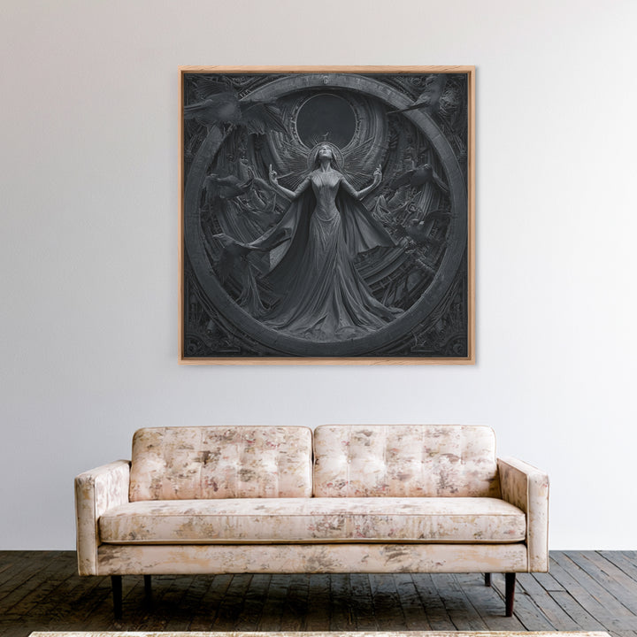 The Moon Priestess, Biomechanical Horror Art, Square Wall Art, Macabre Wall Art, Framed Canvas Print, Halloween Wall Art, Dark Fantasy Art
