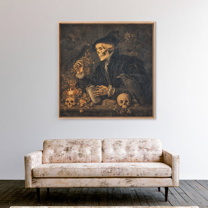 The Graveyard Gardener, Danse Macabre Art, Square Wall Art, Macabre Wall Art, Canvas Print, Halloween Wall Art