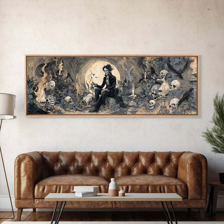 The Graveyard Gardener, Decadent Gothic Art, Extra Wide Wall Art, Dark Halloween Decor, Framed Canvas Print, Halloween Wall Art