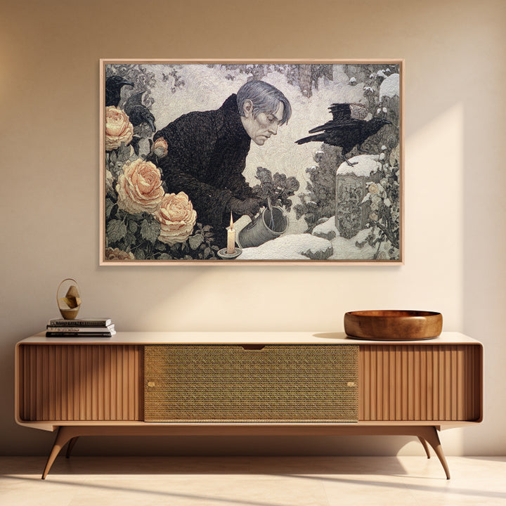The Graveyard Gardener, Symbolist Death Art, Landscape Wall Art, Macabre Wall Art, Canvas Print, Halloween Wall Art