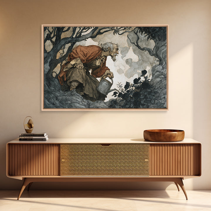 The Graveyard Gardener, Gothic Storybook Art, Landscape Wall Art, Dark Fantasy Wall Art, Canvas Print, Halloween Wall Art