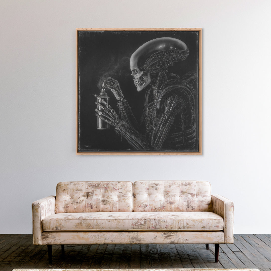 The Graveyard Gardener, Biomechanical Horror Art, Square Wall Art, Dark Fantasy Wall Art, Framed Canvas Print, Halloween Wall Art