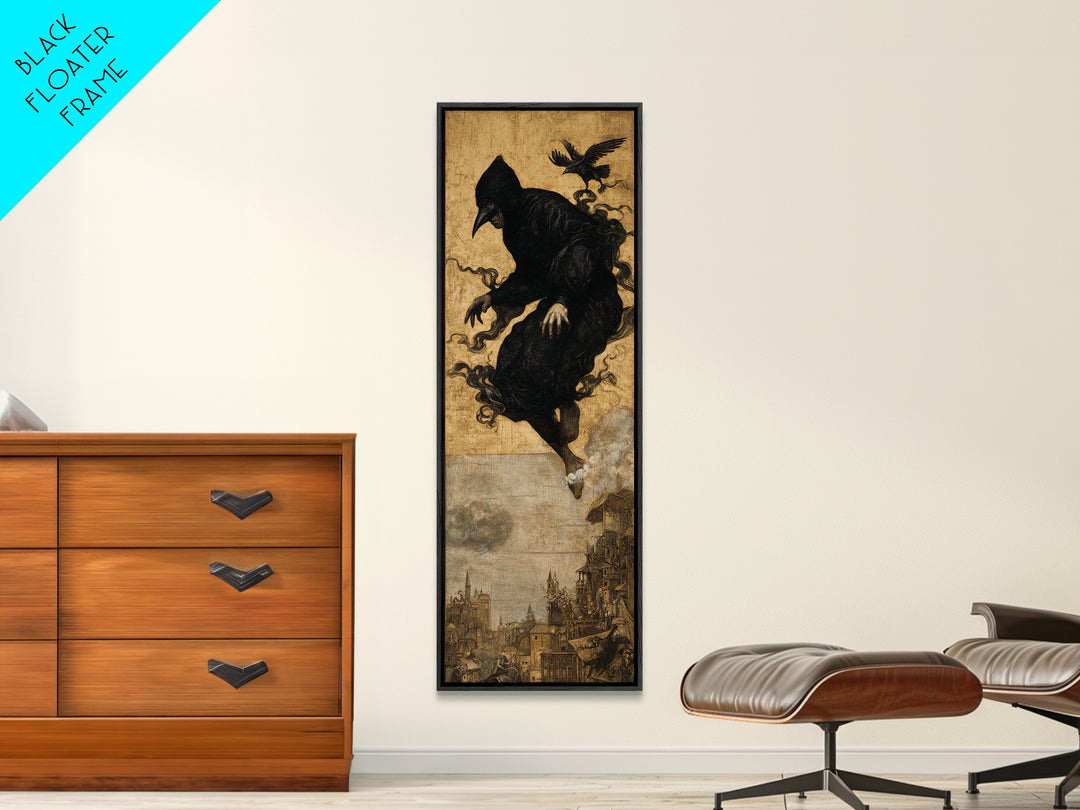 The Crow-Masked Assassin, Medieval Grotesque Art, Tall Narrow Wall Art, Gothic Horror Wall Art, Canvas Print, Halloween Wall Art