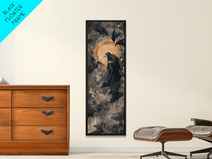 The Crow-Masked Assassin, Dark Renaissance Art, Tall Narrow Wall Art, Dark Halloween Decor, Canvas Print, Halloween Wall Art