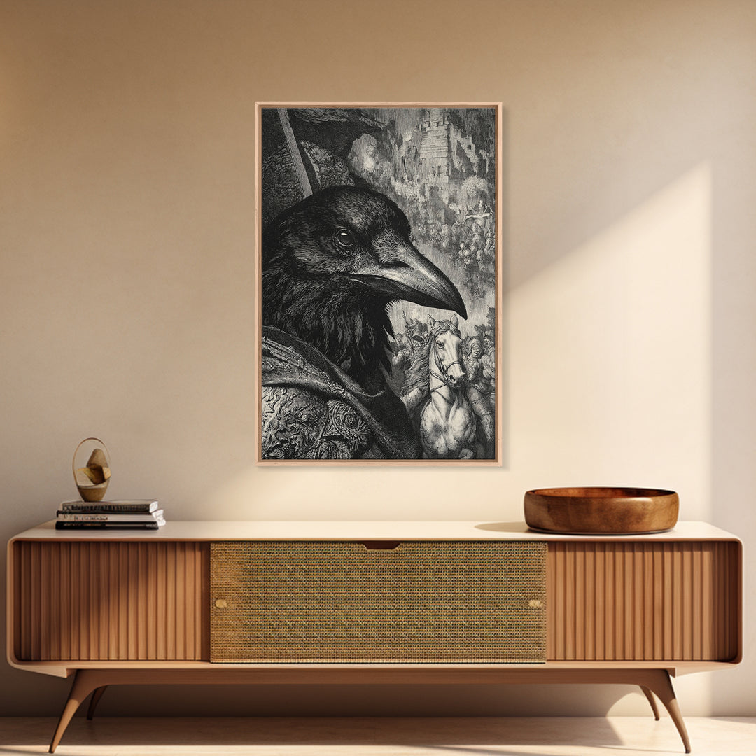 The Crow-Masked Assassin, Renaissance Engraving Art, Vertical Wall Art, Gothic Horror Wall Art, Framed Canvas Print, Halloween Wall Art