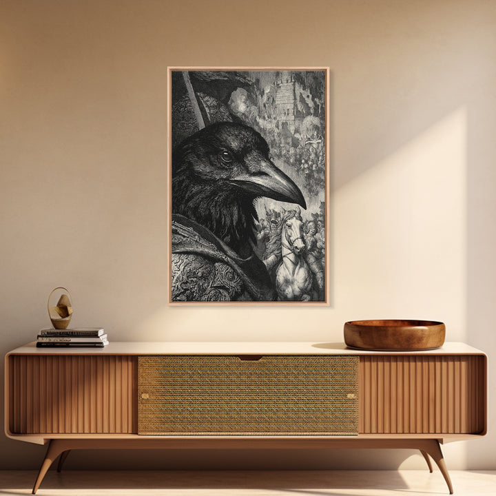 The Crow-Masked Assassin, Renaissance Engraving Art, Vertical Wall Art, Gothic Horror Wall Art, Framed Canvas Print, Halloween Wall Art