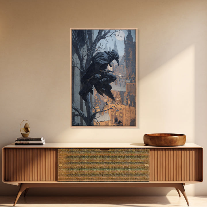 The Crow-Masked Assassin, Danse Macabre Art, Vertical Wall Art, Dark Halloween Decor, Canvas Print, Halloween Wall Art