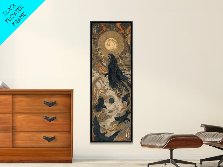 The Crow-Masked Assassin, Visionary Gothic Art, Tall Narrow Wall Art, Dark Halloween Decor, Framed Canvas Print, Halloween Wall Art