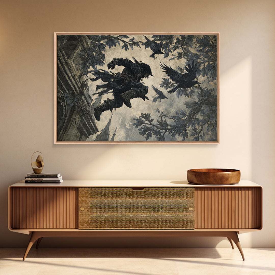 The Crow-Masked Assassin, Romantic Gothic Landscape, Landscape Wall Art, Gothic Horror Wall Art, Framed Canvas Print