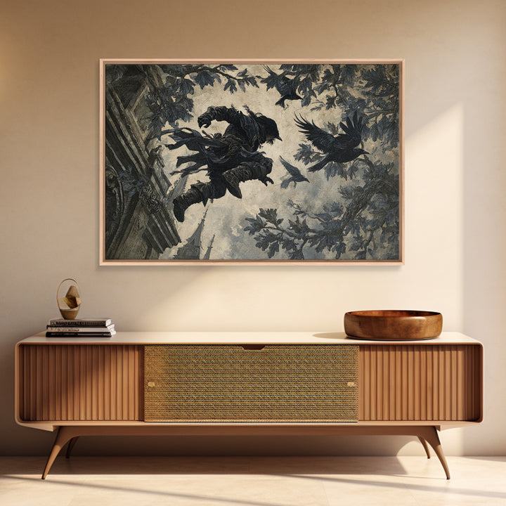 The Crow-Masked Assassin, Romantic Gothic Landscape, Landscape Wall Art, Gothic Horror Wall Art, Framed Canvas Print