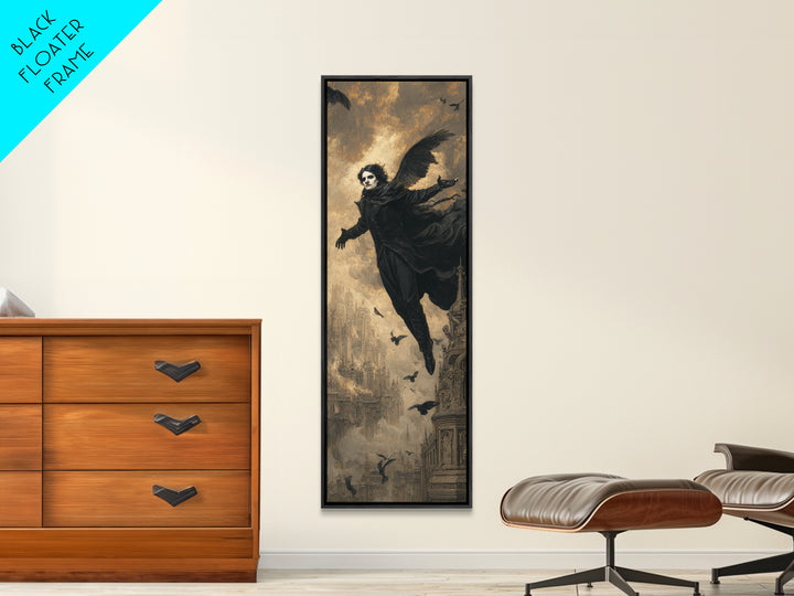 The Crow-Masked Assassin, Apocalyptic Romantic Art, Tall Narrow Wall Art, Gothic Horror Wall Art, Framed Canvas Print, Halloween Wall Art