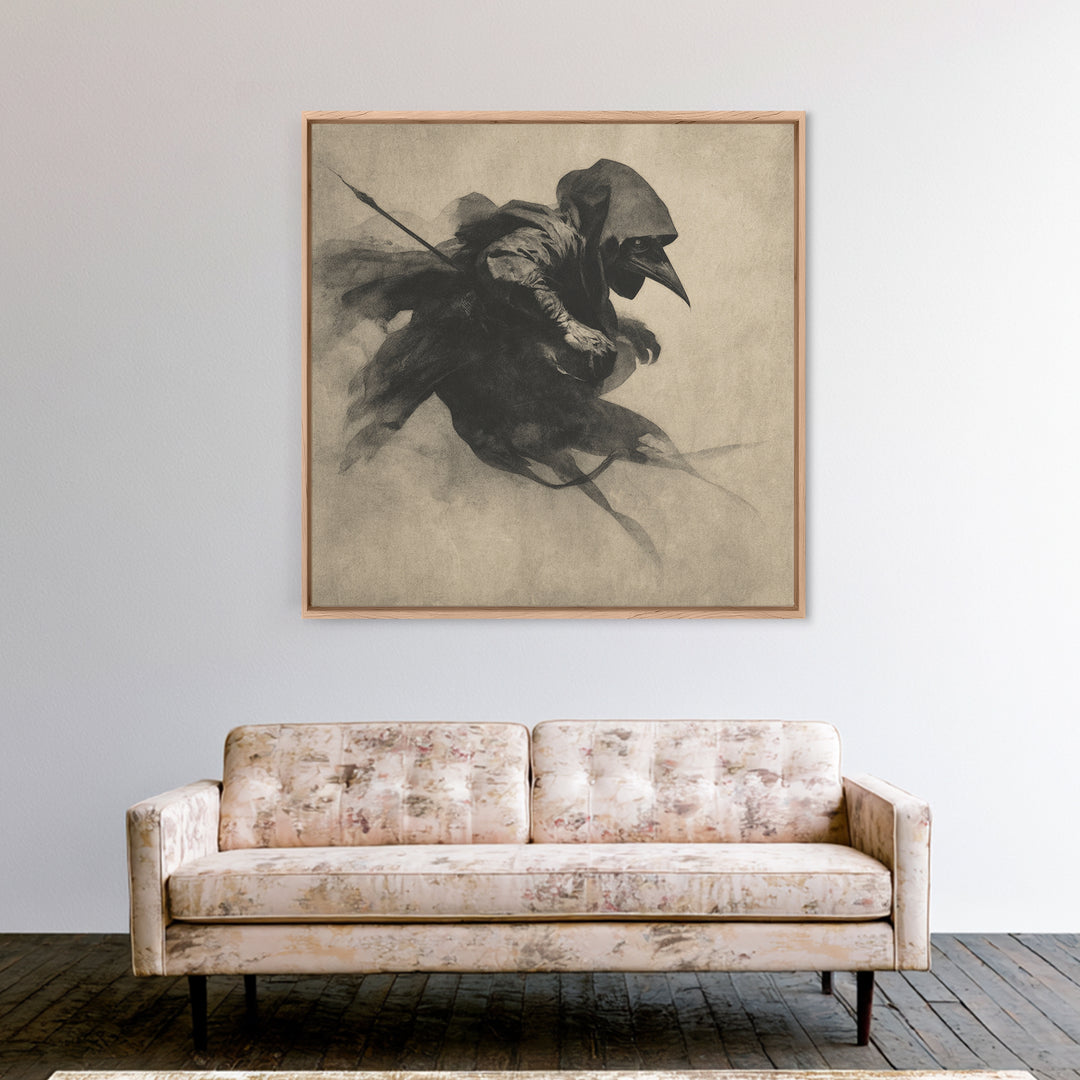 The Crow-Masked Assassin, Symbolist Dream Art, Square Wall Art, Gothic Horror Wall Art, Framed Canvas Print, Halloween Wall Art