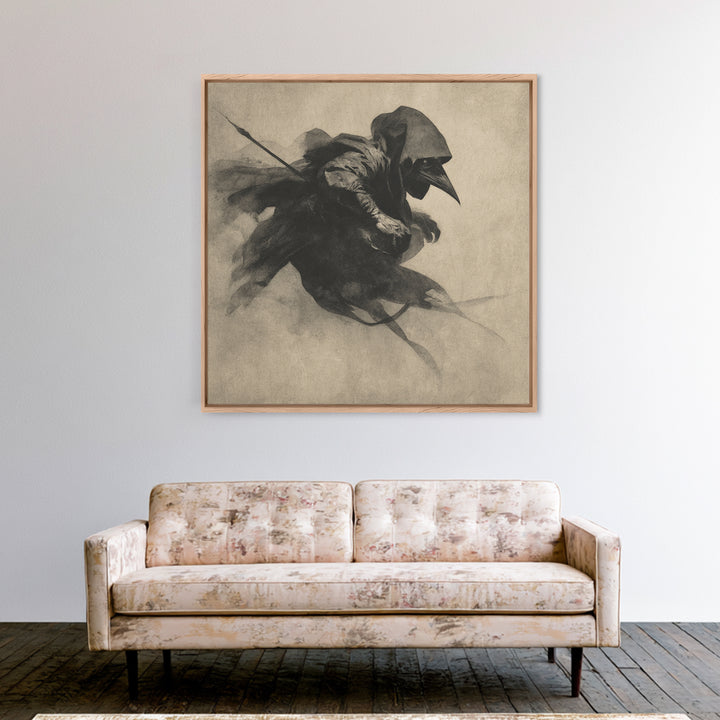 The Crow-Masked Assassin, Symbolist Dream Art, Square Wall Art, Gothic Horror Wall Art, Framed Canvas Print, Halloween Wall Art