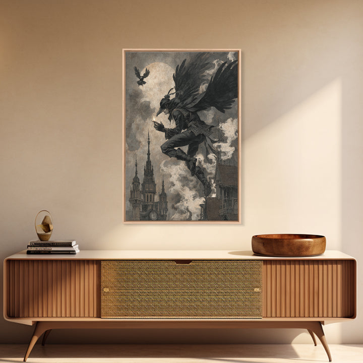 The Crow-Masked Assassin, Dark Symbolist Art, Vertical Wall Art, Macabre Wall Art, Canvas Print, Halloween Wall Art