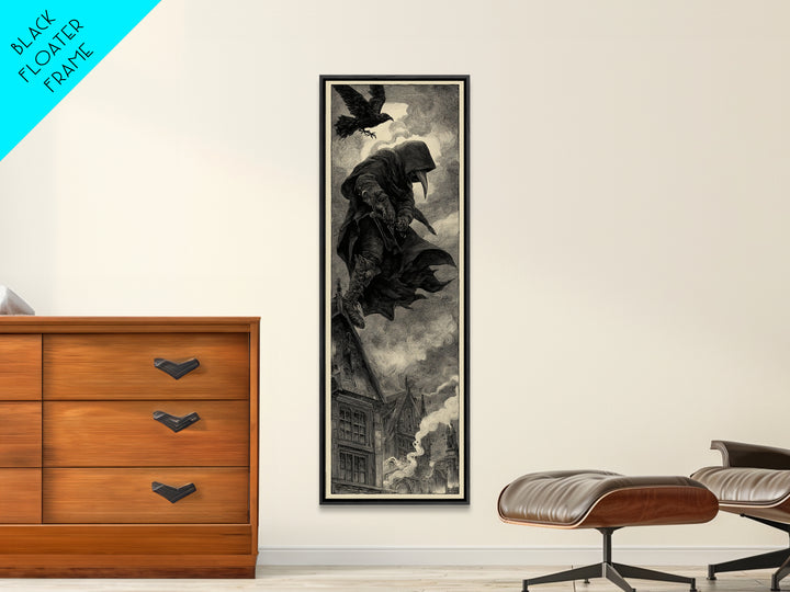 The Crow-Masked Assassin, Expressionist Nightmare Art, Tall Narrow Wall Art, Macabre Wall Art, Framed Canvas Print, Halloween Wall Art