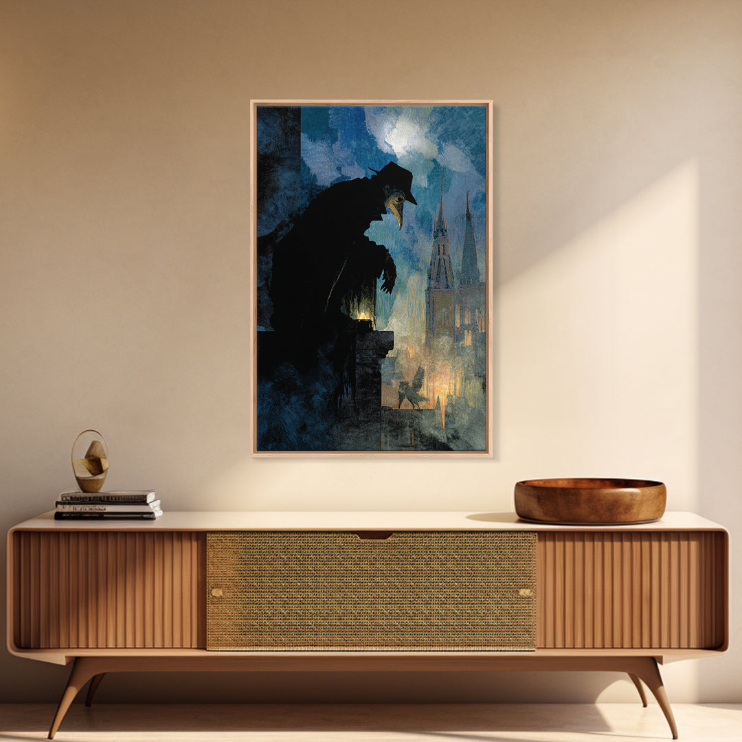 The Crow-Masked Assassin, Expressionist Gothic Art, Vertical Wall Art, Dark Fantasy Wall Art, Canvas Print, Halloween Wall Art