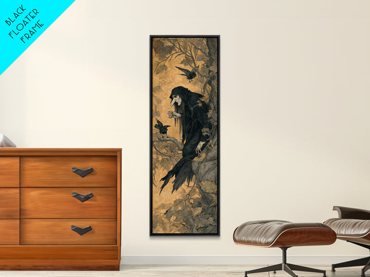 The Crow-Masked Assassin, Gothic Storybook Art, Tall Narrow Wall Art, Gothic Horror Wall Art, Framed Canvas Print, Halloween Wall Art