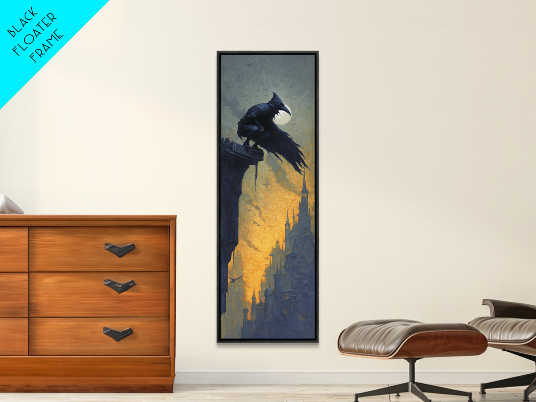 The Crow-Masked Assassin, Surreal Apocalyptic Art, Tall Narrow Wall Art, Dark Halloween Decor, Canvas Print, Halloween Wall Art