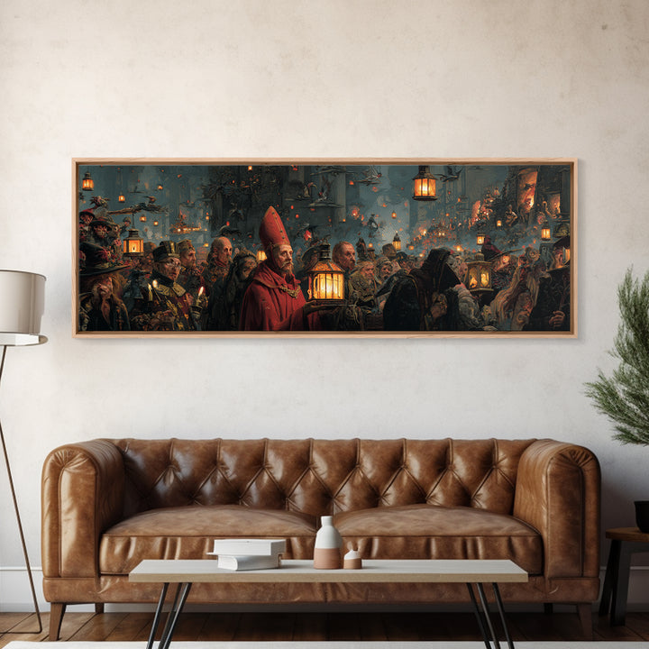 The Lantern Mage, Medieval Grotesque Art, Extra Wide Wall Art, Dark Fantasy Wall Art, Canvas Print, Halloween Wall Art