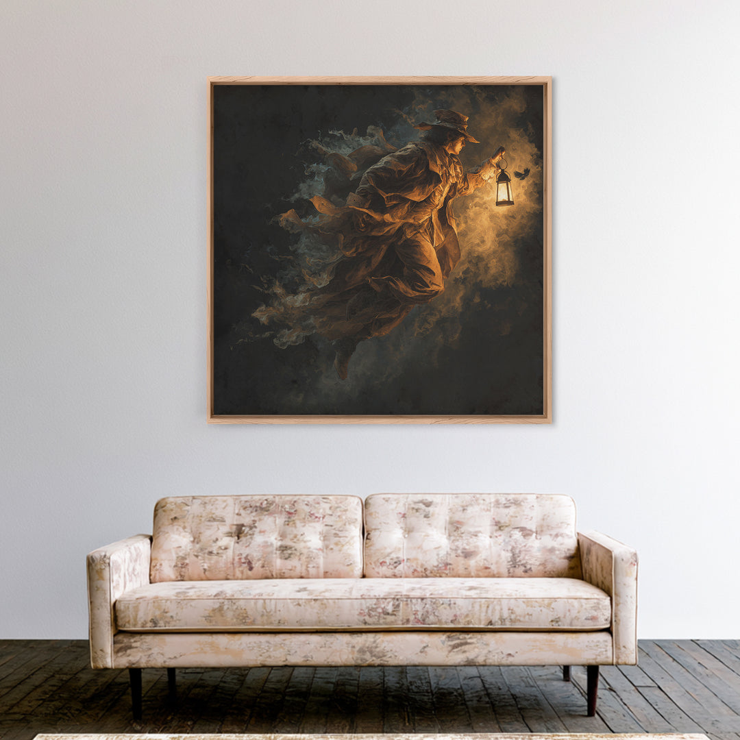 The Lantern Mage, Baroque Witchcraft Art, Square Wall Art, Dark Halloween Decor, Canvas Print, Halloween Wall Art, Statement Wall Art