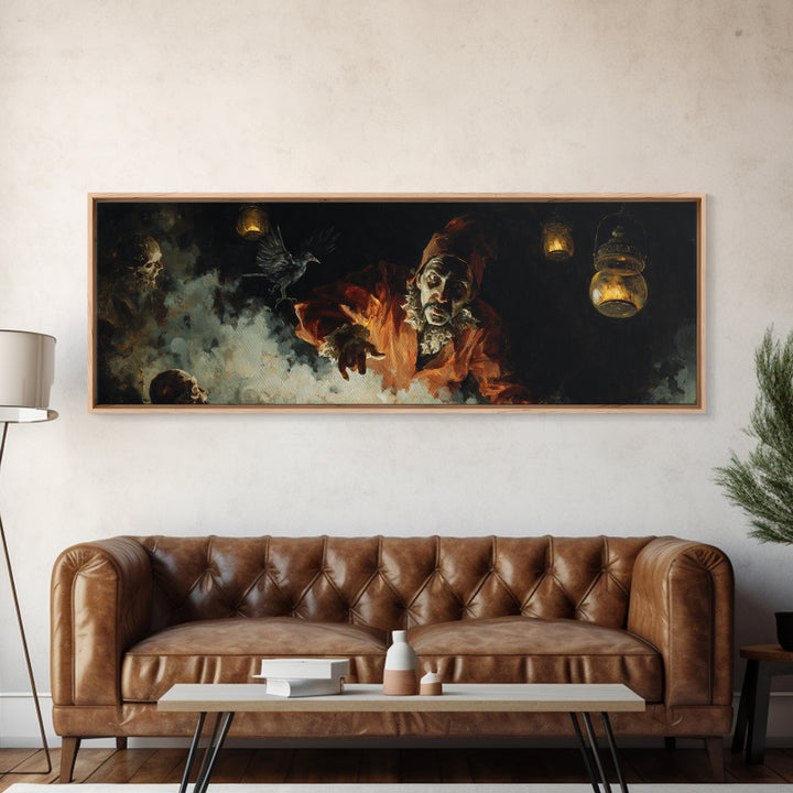 The Lantern Mage, Dark Romantic Horror Art, Extra Wide Wall Art, Gothic Horror Wall Art, Framed Canvas Print, Halloween Wall Art
